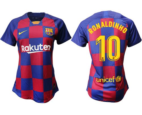 Women's Barcelona #10 Ronaldinho Home Soccer Club Jersey